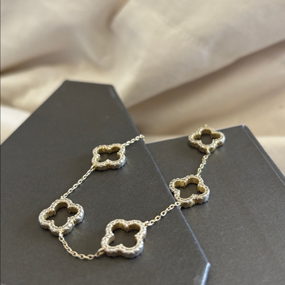 Vintage open gem 5 leaf clover 925 clasp bracelet - Picture 10 of 11